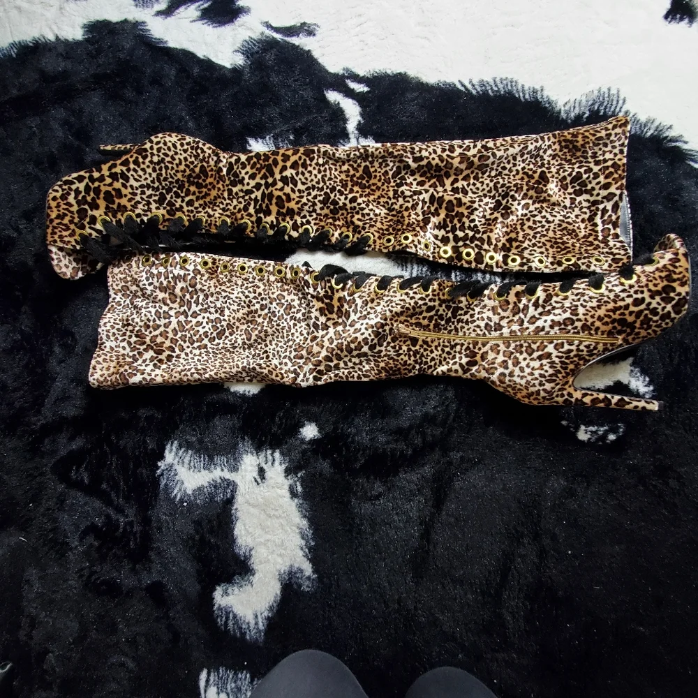 🔥SEXY🔥Camel Leopard Velvet OVER THE KNEE Boot - Picture 13 of 13